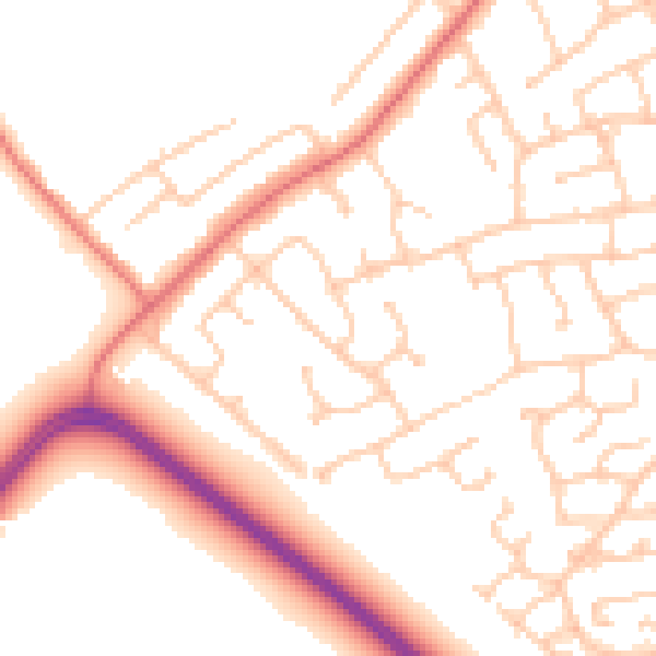 Daytime road noise heatmap for PR1 0NL