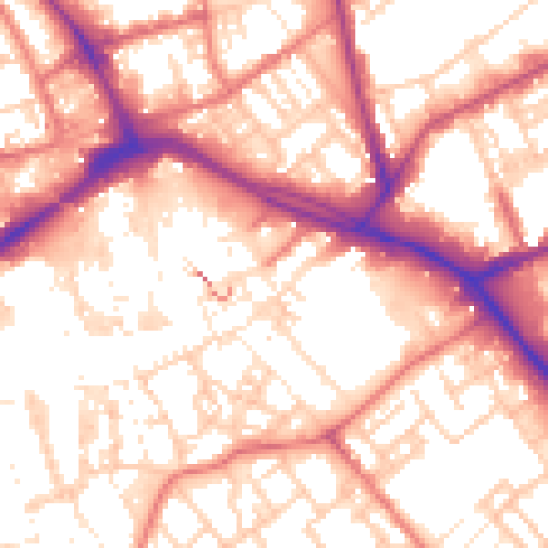 Daytime road noise heatmap for PR1 1DY