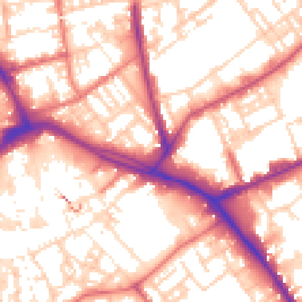 Daytime road noise heatmap for PR1 1ED
