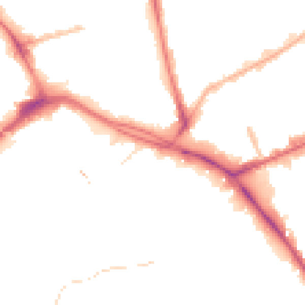 Night-time road noise heatmap for PR1 1ET
