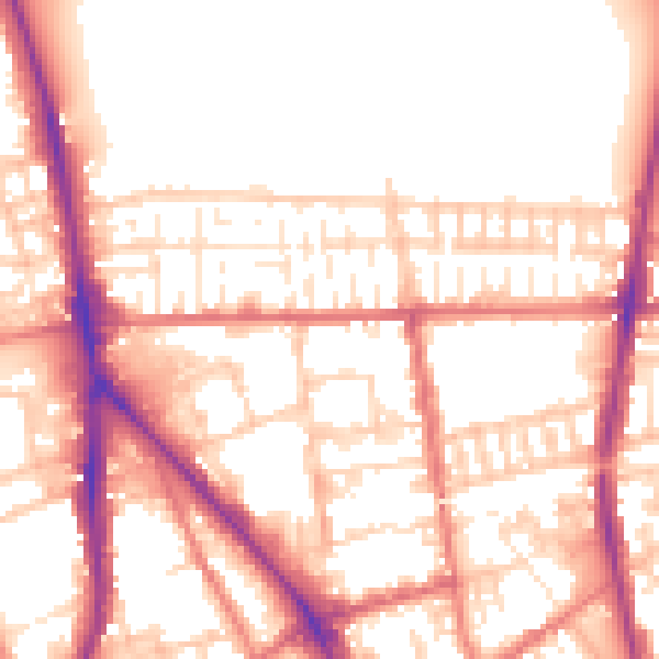 Daytime road noise heatmap for PR1 1PP