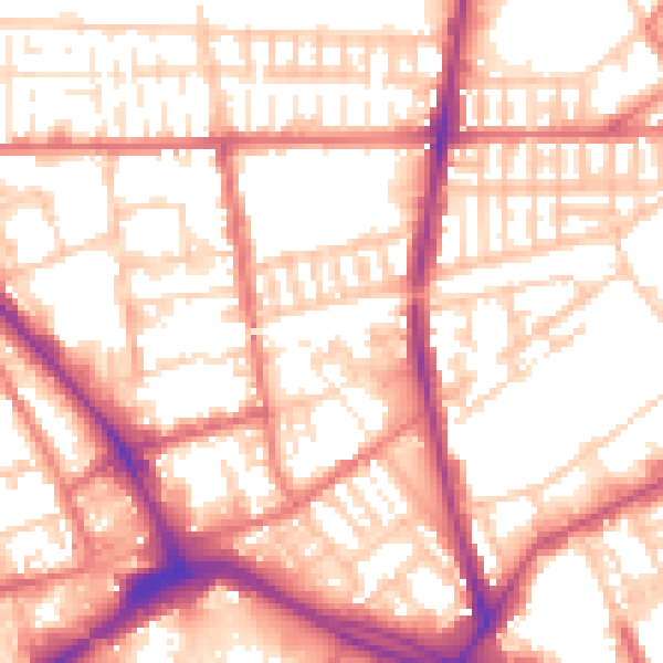 Daytime road noise heatmap for PR1 1QB