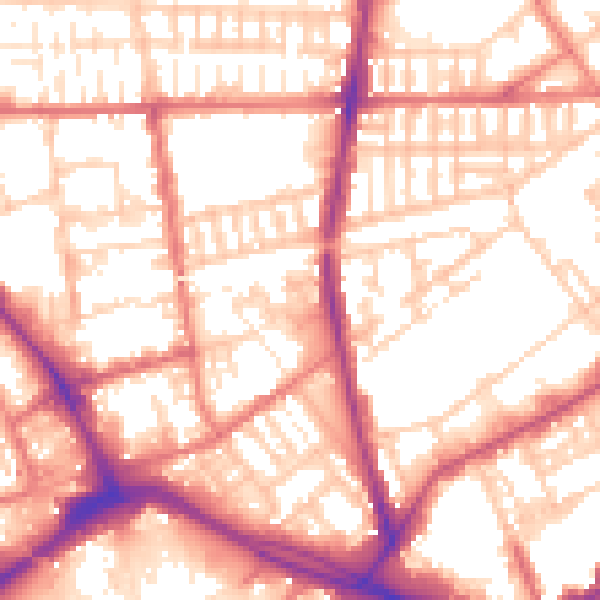 Daytime road noise heatmap for PR1 1QQ