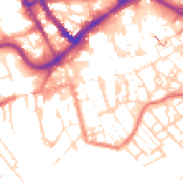 Daytime road noise heatmap for PR1 2AL