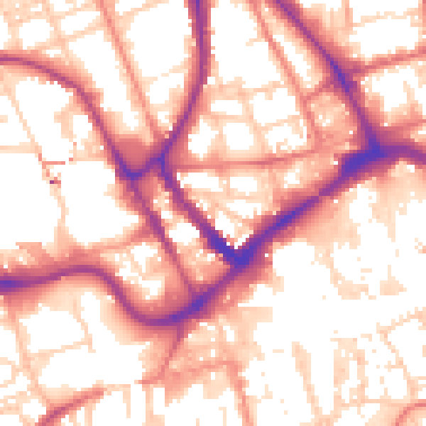 Daytime road noise heatmap for PR1 2HB