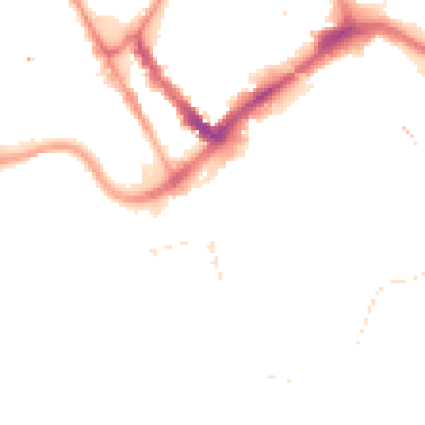 Night-time road noise heatmap for PR1 2NL