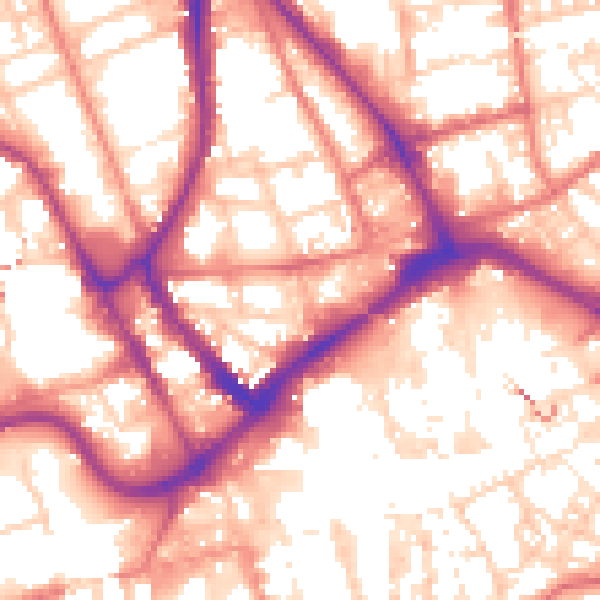 Daytime road noise heatmap for PR1 2QF
