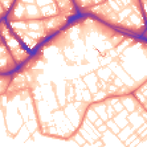 Daytime road noise heatmap for PR1 2QY