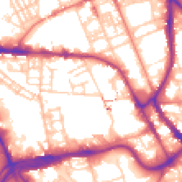 Daytime road noise heatmap for PR1 2YJ