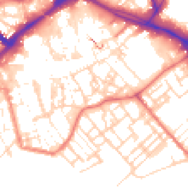 Daytime road noise heatmap for PR1 3SD