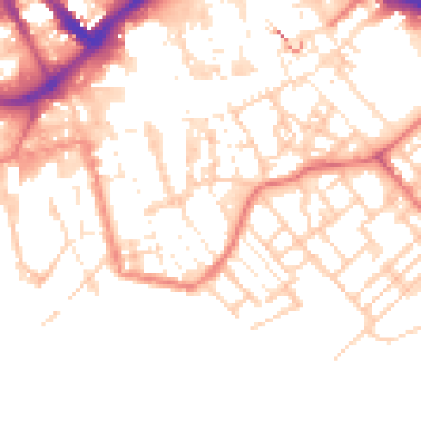Daytime road noise heatmap for PR1 3TZ