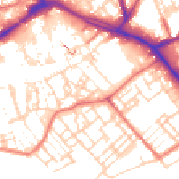 Daytime road noise heatmap for PR1 3XR