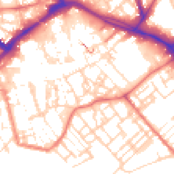 Daytime road noise heatmap for PR1 3XU
