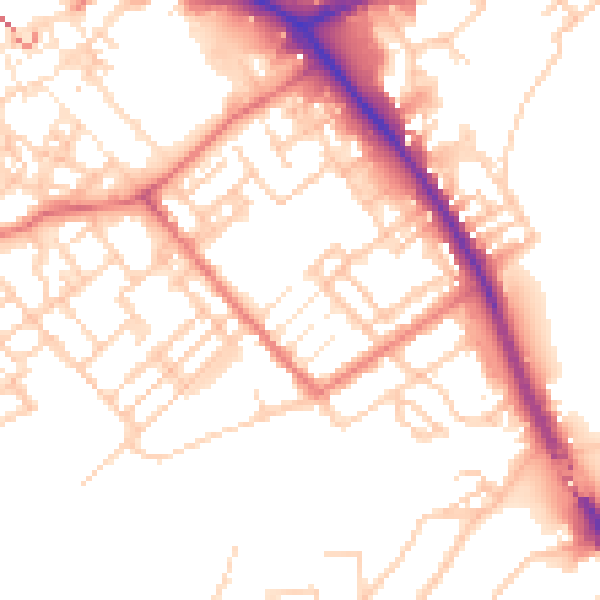 Daytime road noise heatmap for PR1 4JX