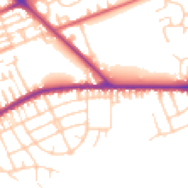 Daytime road noise heatmap for PR1 4TY