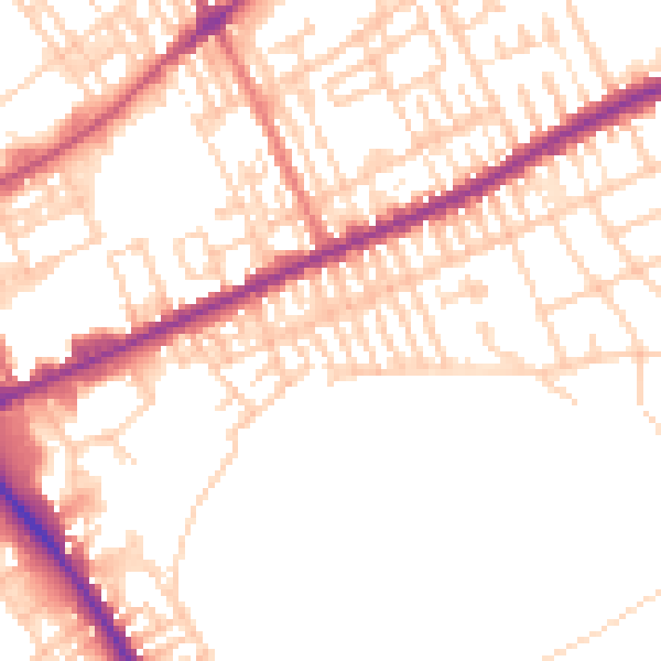 Daytime road noise heatmap for PR1 4XU
