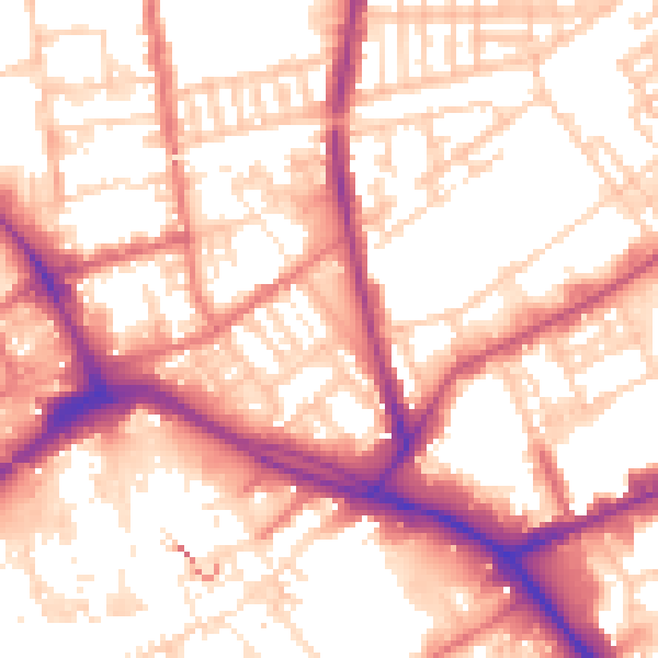 Daytime road noise heatmap for PR1 5AS