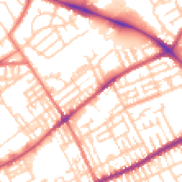 Daytime road noise heatmap for PR1 5ES