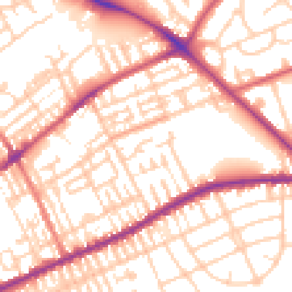 Daytime road noise heatmap for PR1 5PT