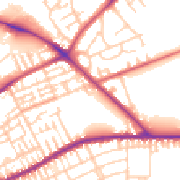 Daytime road noise heatmap for PR1 5QY