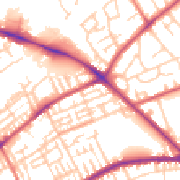 Daytime road noise heatmap for PR1 5RP