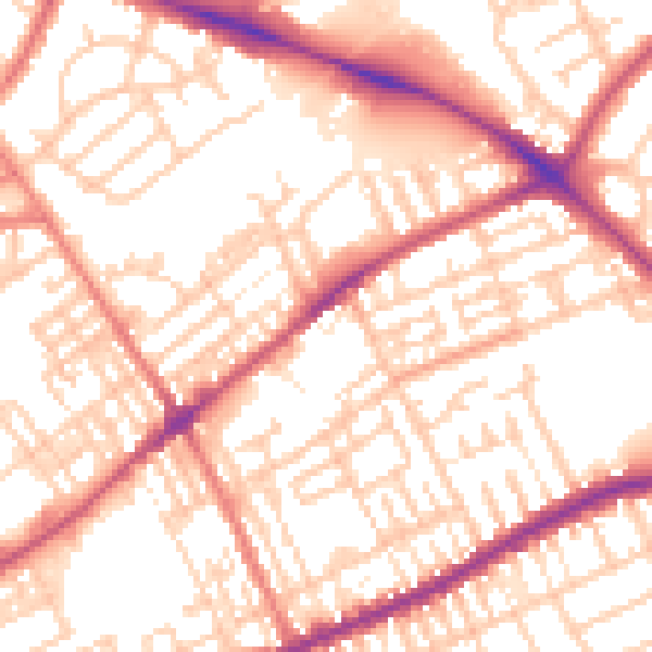 Daytime road noise heatmap for PR1 5RT