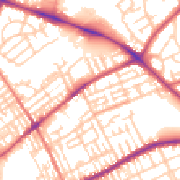 Daytime road noise heatmap for PR1 5SB