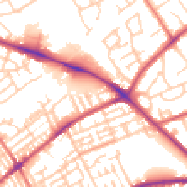 Daytime road noise heatmap for PR1 5SJ