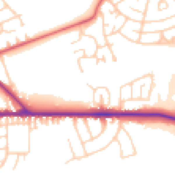 Daytime road noise heatmap for PR1 5UA