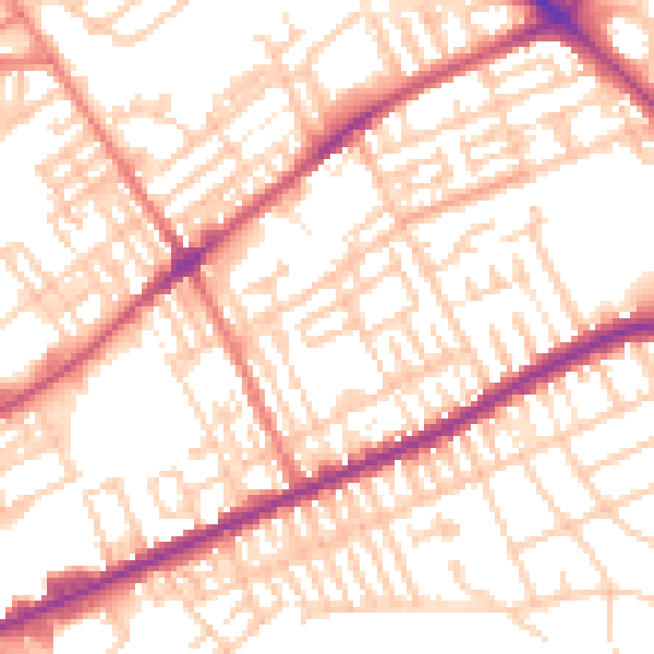 Daytime road noise heatmap for PR1 5XU