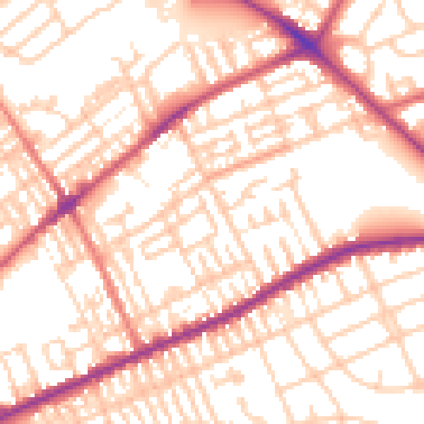 Daytime road noise heatmap for PR1 5YB
