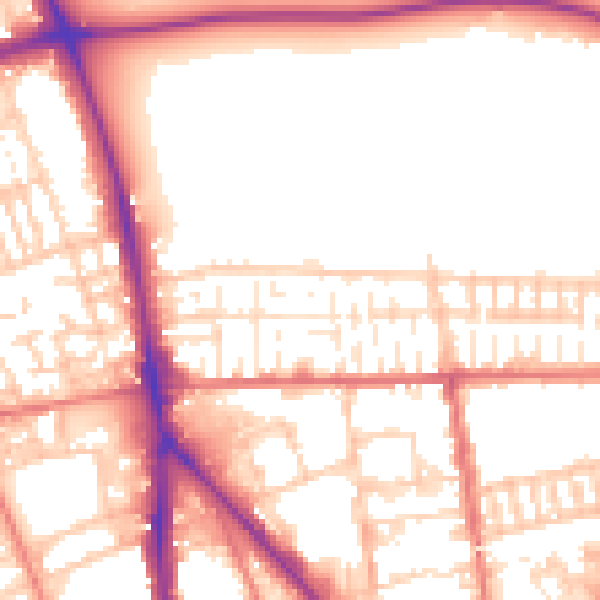 Daytime road noise heatmap for PR1 6BS