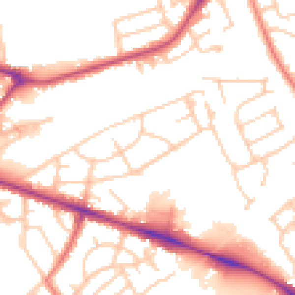 Daytime road noise heatmap for PR1 6HF