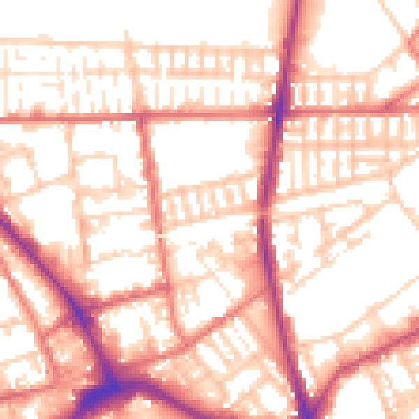 Daytime road noise heatmap for PR1 6JU