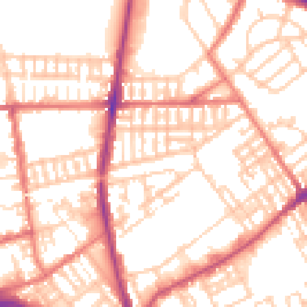 Daytime road noise heatmap for PR1 6QD