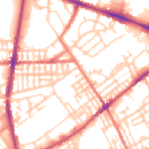 Daytime road noise heatmap for PR1 6RB