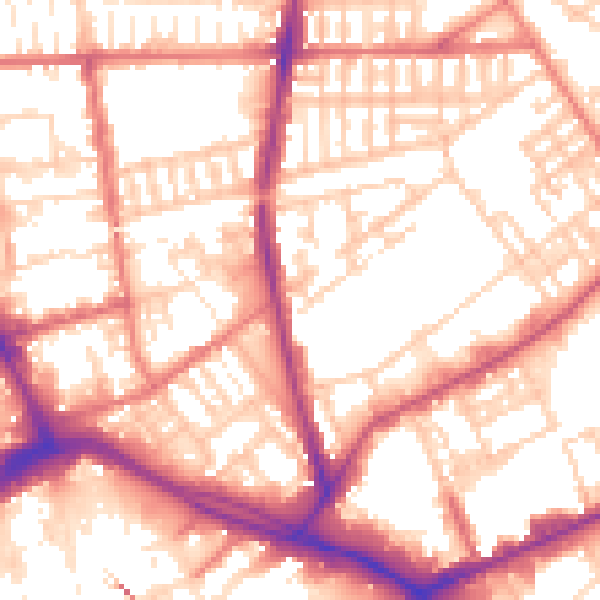 Daytime road noise heatmap for PR1 6RD