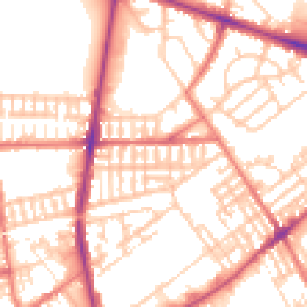 Daytime road noise heatmap for PR1 6TE