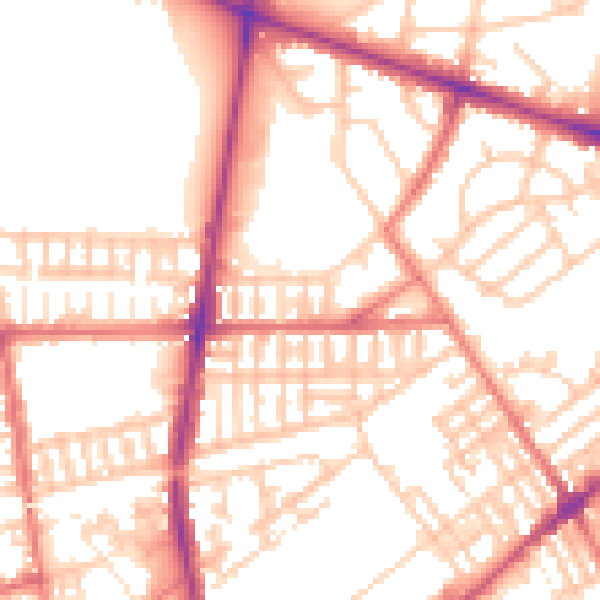 Daytime road noise heatmap for PR1 6TN