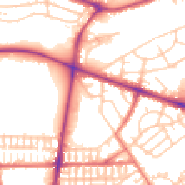 Daytime road noise heatmap for PR1 6UT