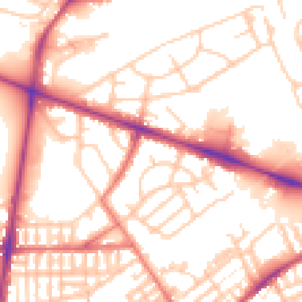 Daytime road noise heatmap for PR1 6XN