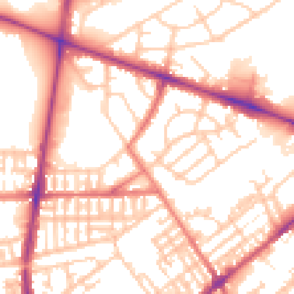 Daytime road noise heatmap for PR1 6XY