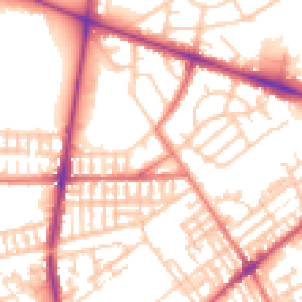 Daytime road noise heatmap for PR1 6YD