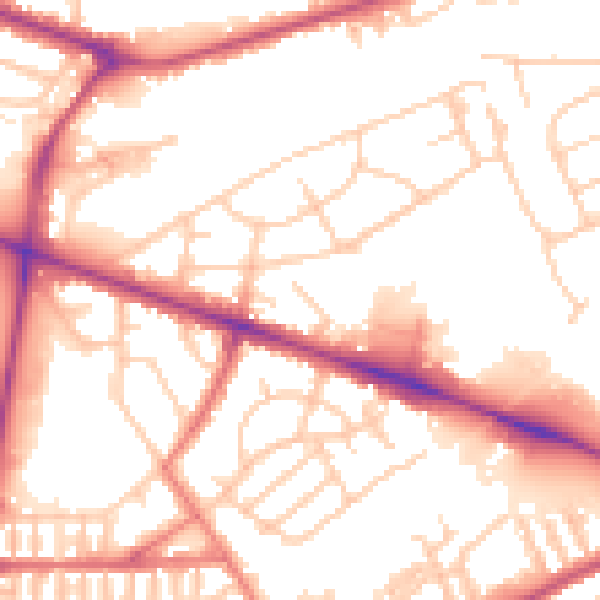 Daytime road noise heatmap for PR1 6YJ