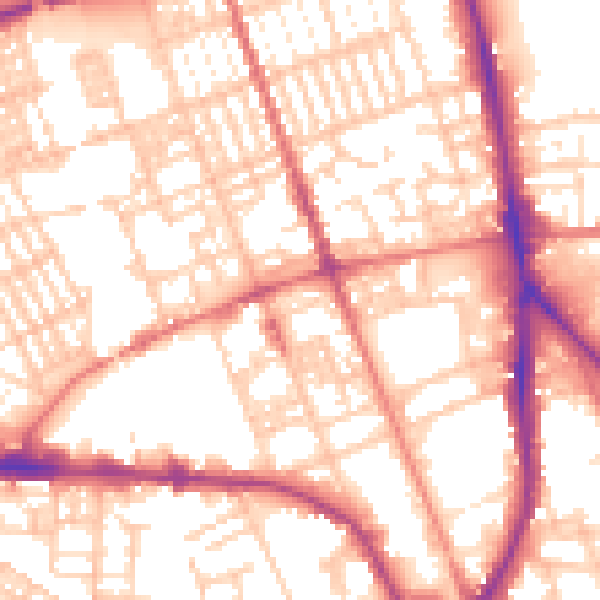 Daytime road noise heatmap for PR1 7ER