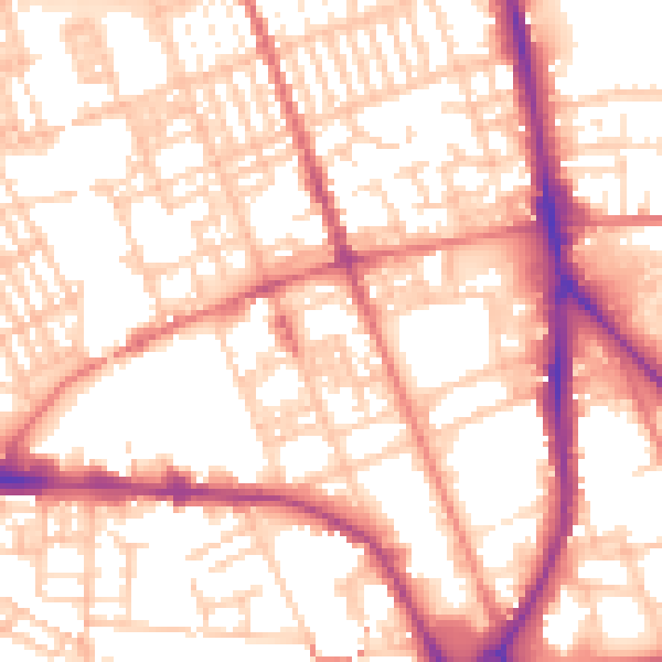 Daytime road noise heatmap for PR1 7HY
