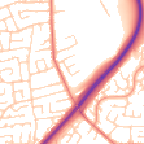 Daytime road noise heatmap for PR1 9AN