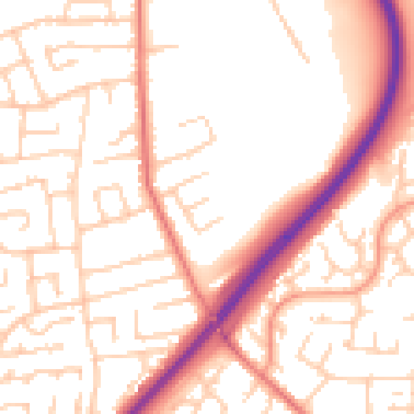Daytime road noise heatmap for PR1 9AP