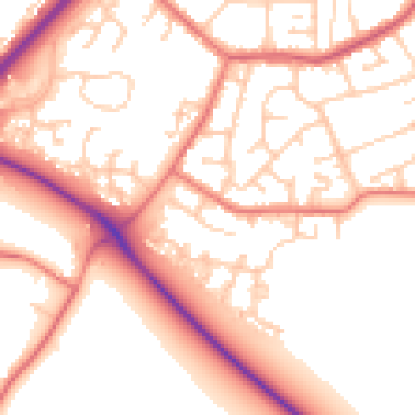 Daytime road noise heatmap for PR1 9DP