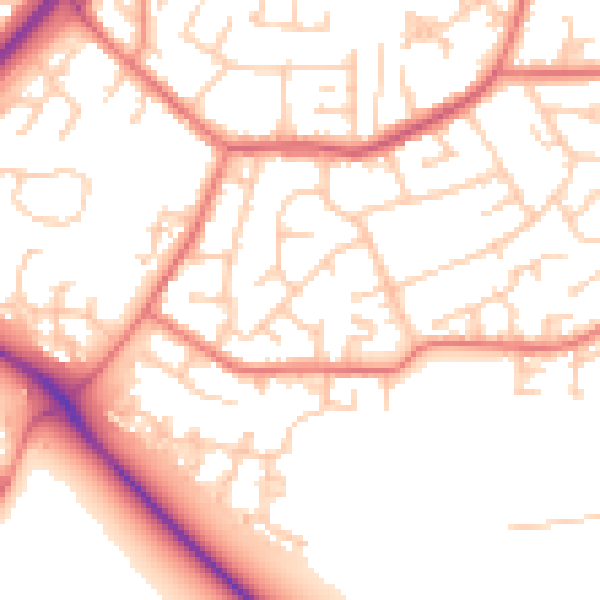 Daytime road noise heatmap for PR1 9DU
